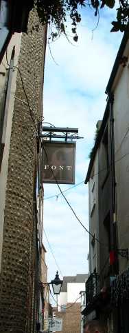 narrow alley in The Laines looking up to the sky